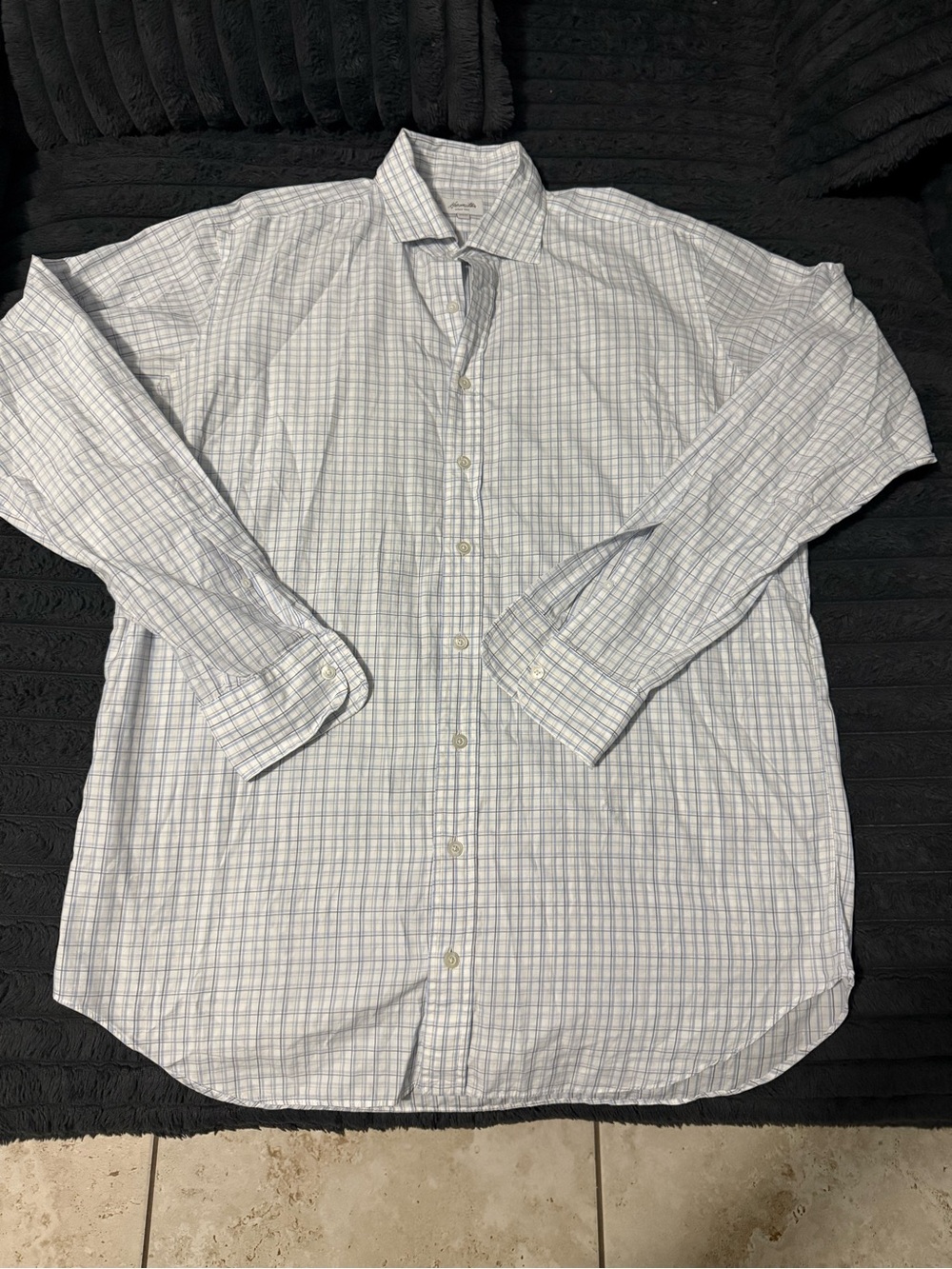 Hamilton Men's White and Light Blue Checked Dress Shirt
